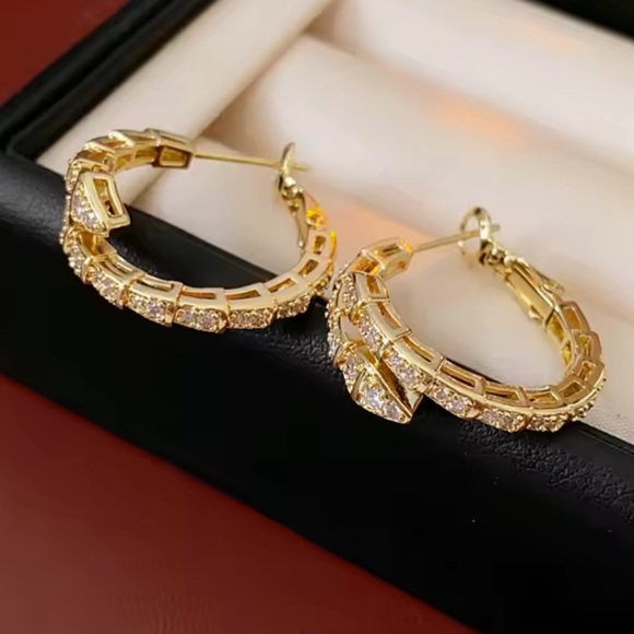 Serpentine Gold  Hoop Earrings - Picture 7 of 8